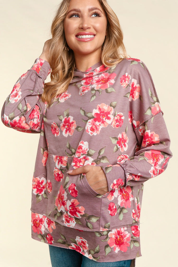 Floral Print Oversize Hoodie-Shirts & Tops-Haptics-Three Birdies Boutique, Women's Fashion Boutique Located in Kearney, MO