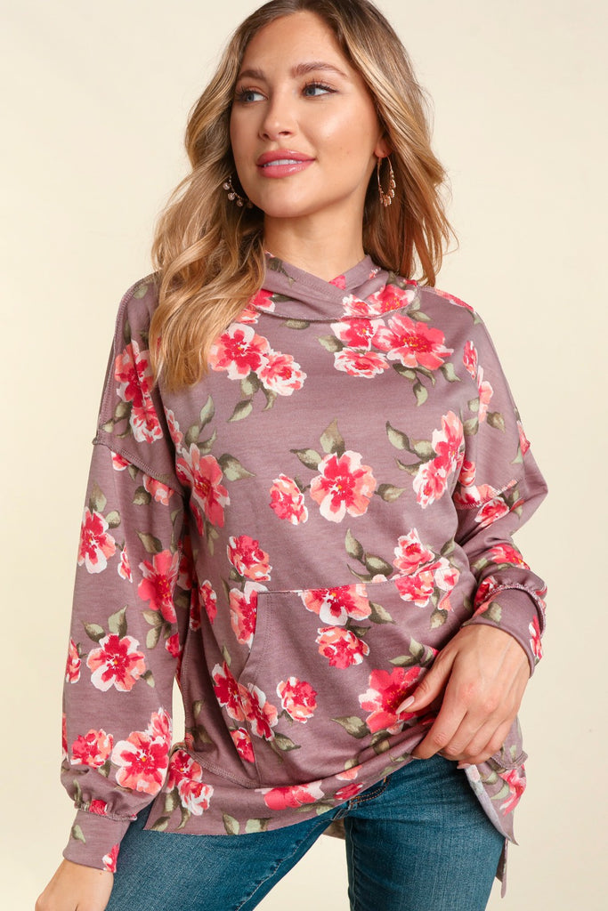 Floral Print Oversize Hoodie-Shirts & Tops-Haptics-Three Birdies Boutique, Women's Fashion Boutique Located in Kearney, MO