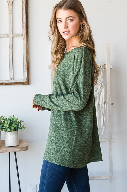 Round Neck Long Sleeve Sweater-Sweater-Heimish-Three Birdies Boutique, Women's Fashion Boutique Located in Kearney, MO