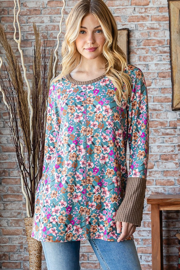 Multi Floral Waffle Knit Top-Shirts & Tops-Heimish-Three Birdies Boutique, Women's Fashion Boutique Located in Kearney, MO