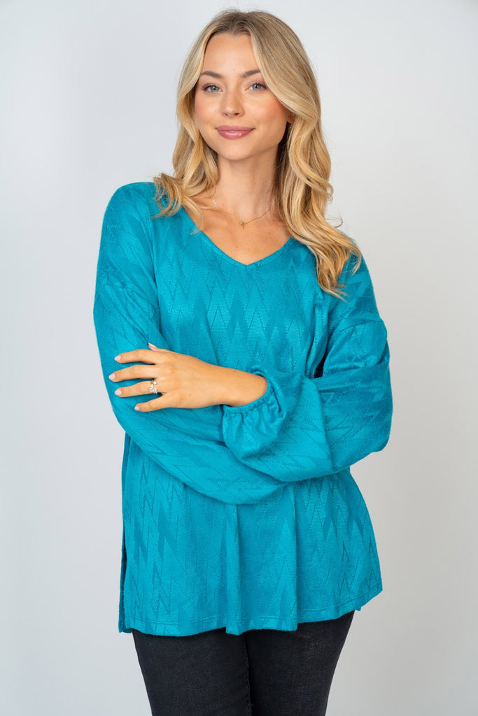 Teal Textured Top-Sweater-White Birch-Three Birdies Boutique, Women's Fashion Boutique Located in Kearney, MO