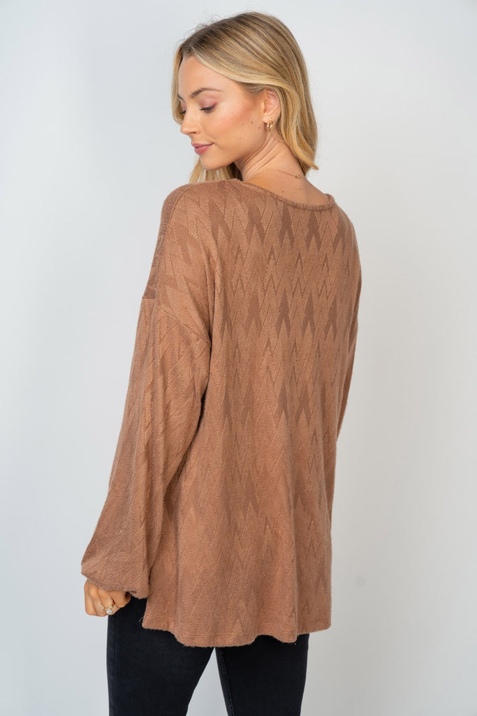 Mocha Textured Top-Sweater-White Birch-Three Birdies Boutique, Women's Fashion Boutique Located in Kearney, MO