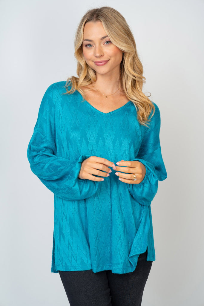 Teal Textured Top-Sweater-White Birch-Three Birdies Boutique, Women's Fashion Boutique Located in Kearney, MO