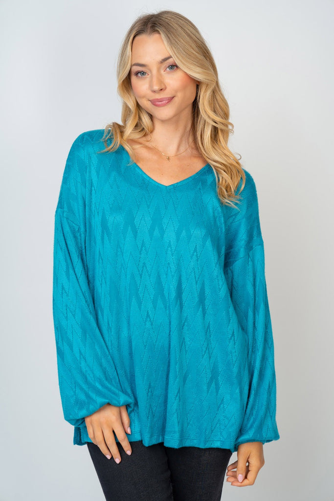 Teal Textured Top-Sweater-White Birch-Three Birdies Boutique, Women's Fashion Boutique Located in Kearney, MO