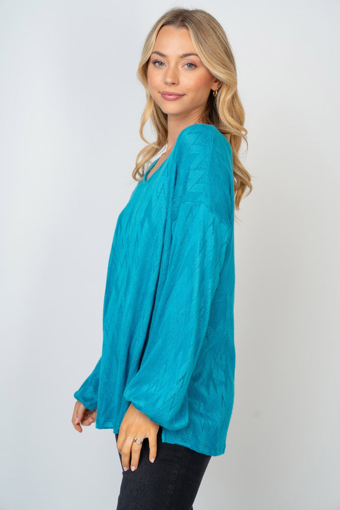 Teal Textured Top-Sweater-White Birch-Three Birdies Boutique, Women's Fashion Boutique Located in Kearney, MO