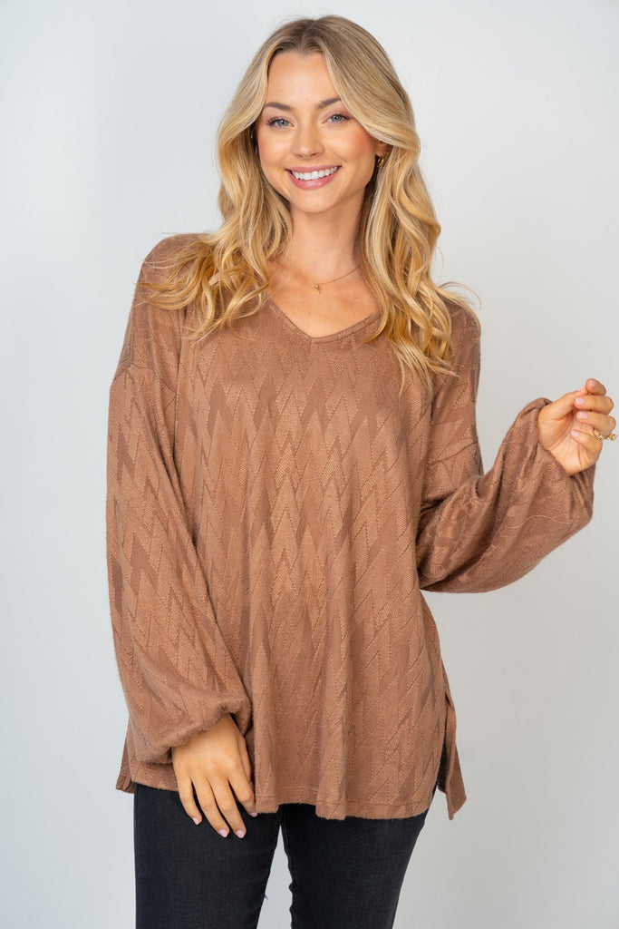 Mocha Textured Top-Sweater-White Birch-Three Birdies Boutique, Women's Fashion Boutique Located in Kearney, MO