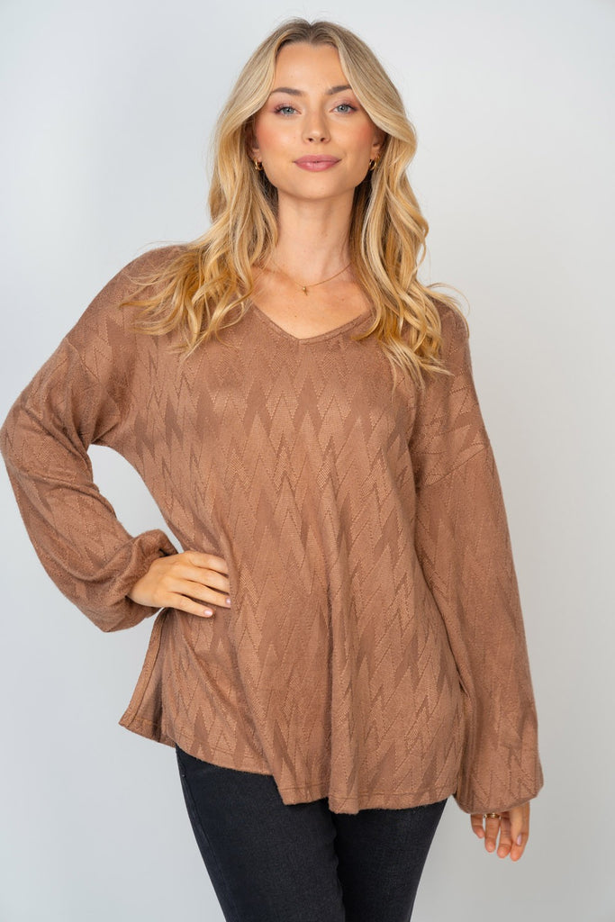 Mocha Textured Top-Sweater-White Birch-Three Birdies Boutique, Women's Fashion Boutique Located in Kearney, MO