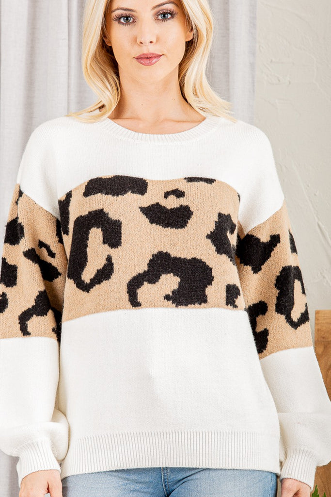 Solid and Animal Sweater-Sweater-Heimish-Three Birdies Boutique, Women's Fashion Boutique Located in Kearney, MO