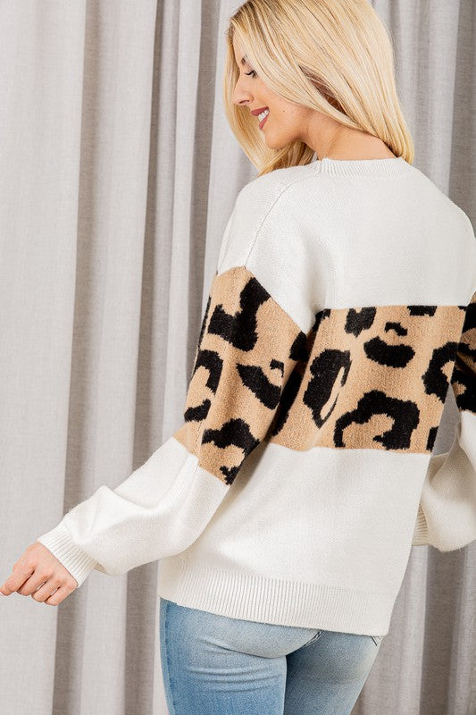Solid and Animal Sweater-Sweater-Heimish-Three Birdies Boutique, Women's Fashion Boutique Located in Kearney, MO