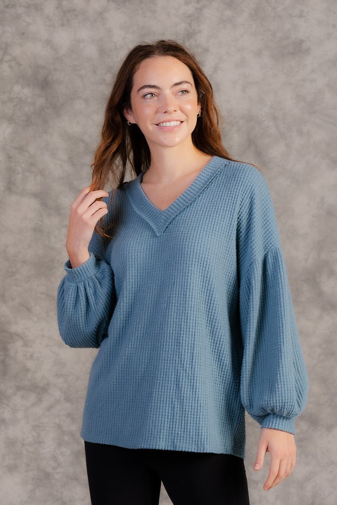 Long Sleeve Waffle Knit Sweater-Sweater-Sew In Love-Three Birdies Boutique, Women's Fashion Boutique Located in Kearney, MO