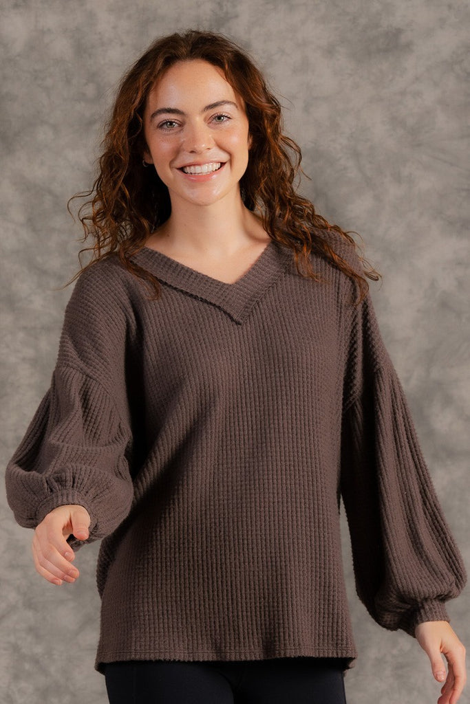 Long Sleeve Waffle Knit Sweater-Sweater-Sew In Love-Three Birdies Boutique, Women's Fashion Boutique Located in Kearney, MO