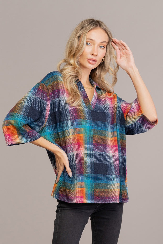 Multi Color Plaid Top-Sweater-Sew In Love-Three Birdies Boutique, Women's Fashion Boutique Located in Kearney, MO
