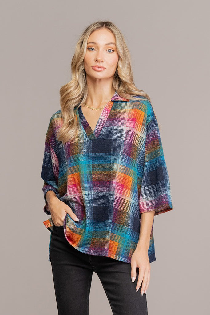 Multi Color Plaid Top-Sweater-Sew In Love-Three Birdies Boutique, Women's Fashion Boutique Located in Kearney, MO