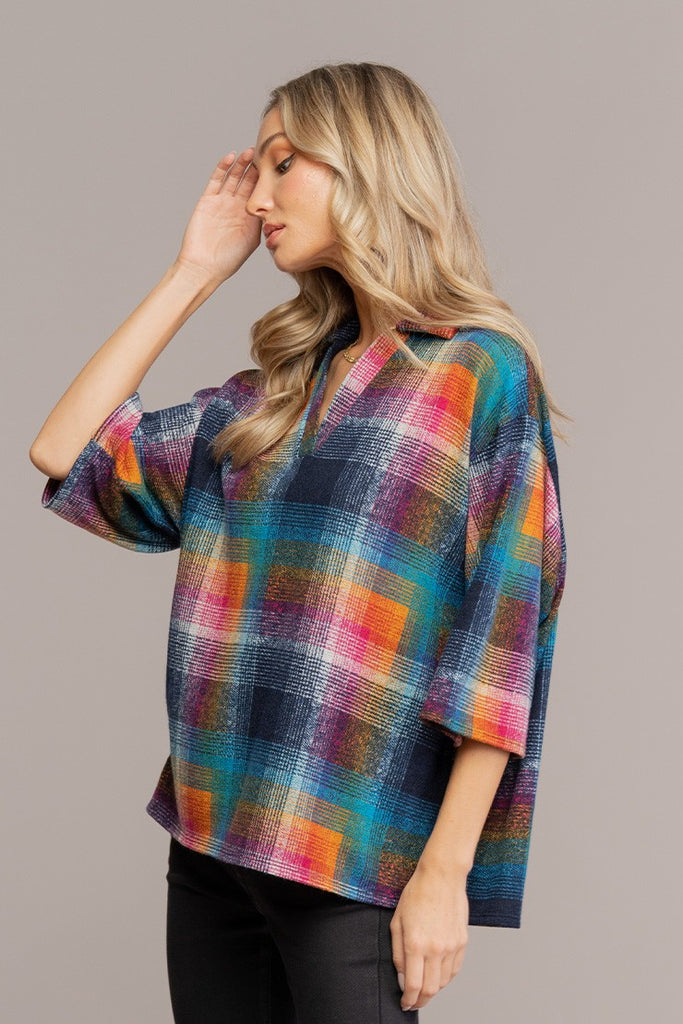 Multi Color Plaid Top-Sweater-Sew In Love-Three Birdies Boutique, Women's Fashion Boutique Located in Kearney, MO
