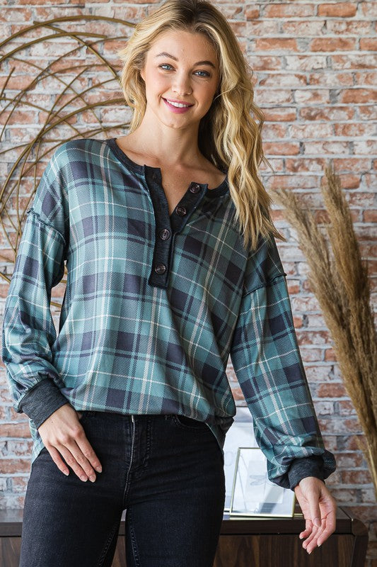 Puff Sleeve Plaid Top-Top-Heimish-Three Birdies Boutique, Women's Fashion Boutique Located in Kearney, MO