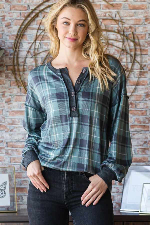 Puff Sleeve Plaid Top-Top-Heimish-Three Birdies Boutique, Women's Fashion Boutique Located in Kearney, MO