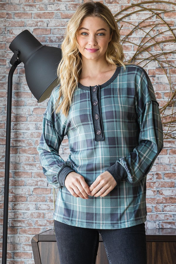 Puff Sleeve Plaid Top-Top-Heimish-Three Birdies Boutique, Women's Fashion Boutique Located in Kearney, MO
