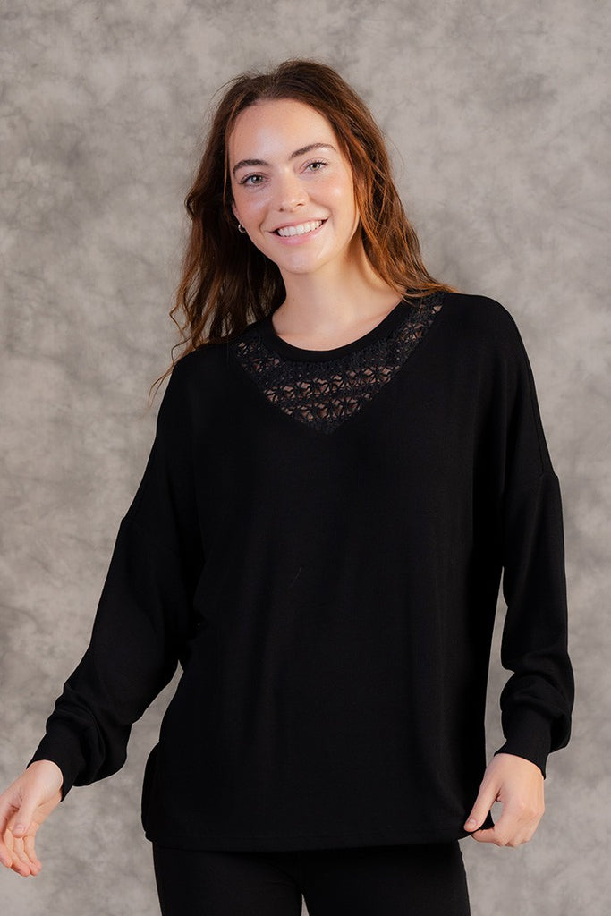 Crochet Neckline Top-Sweater-Sew In Love-Three Birdies Boutique, Women's Fashion Boutique Located in Kearney, MO
