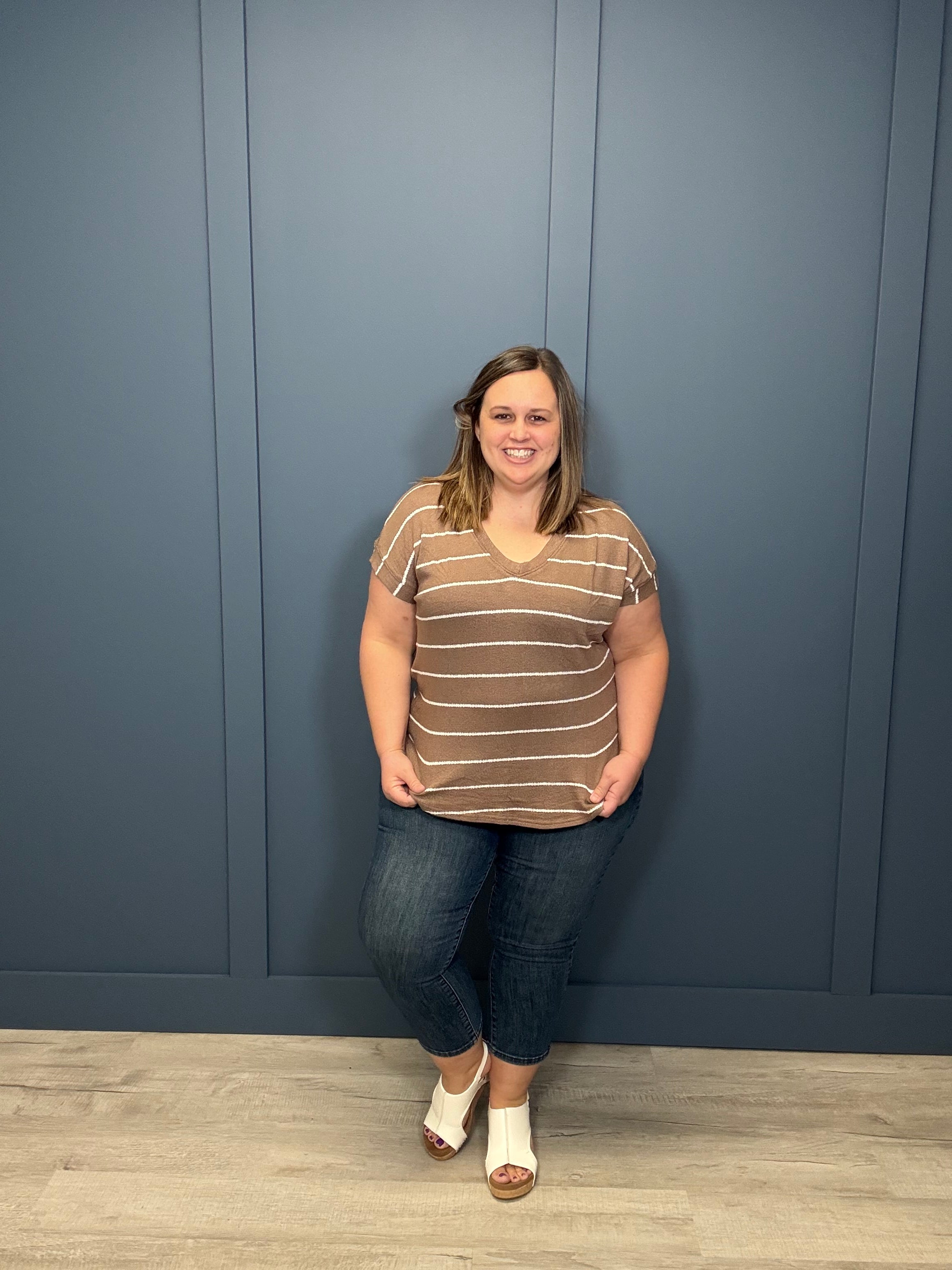 Stripe Cuffed Short Sleeve Top { product_type }}