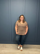 Stripe Cuffed Short Sleeve Top { product_type }}