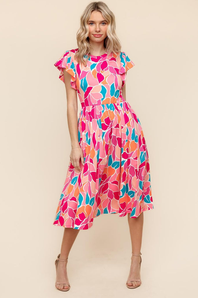 Fit and Flare Geometric Midi Dress-Midi Dresses-Haptics-Three Birdies Boutique, Women's Fashion Boutique Located in Kearney, MO