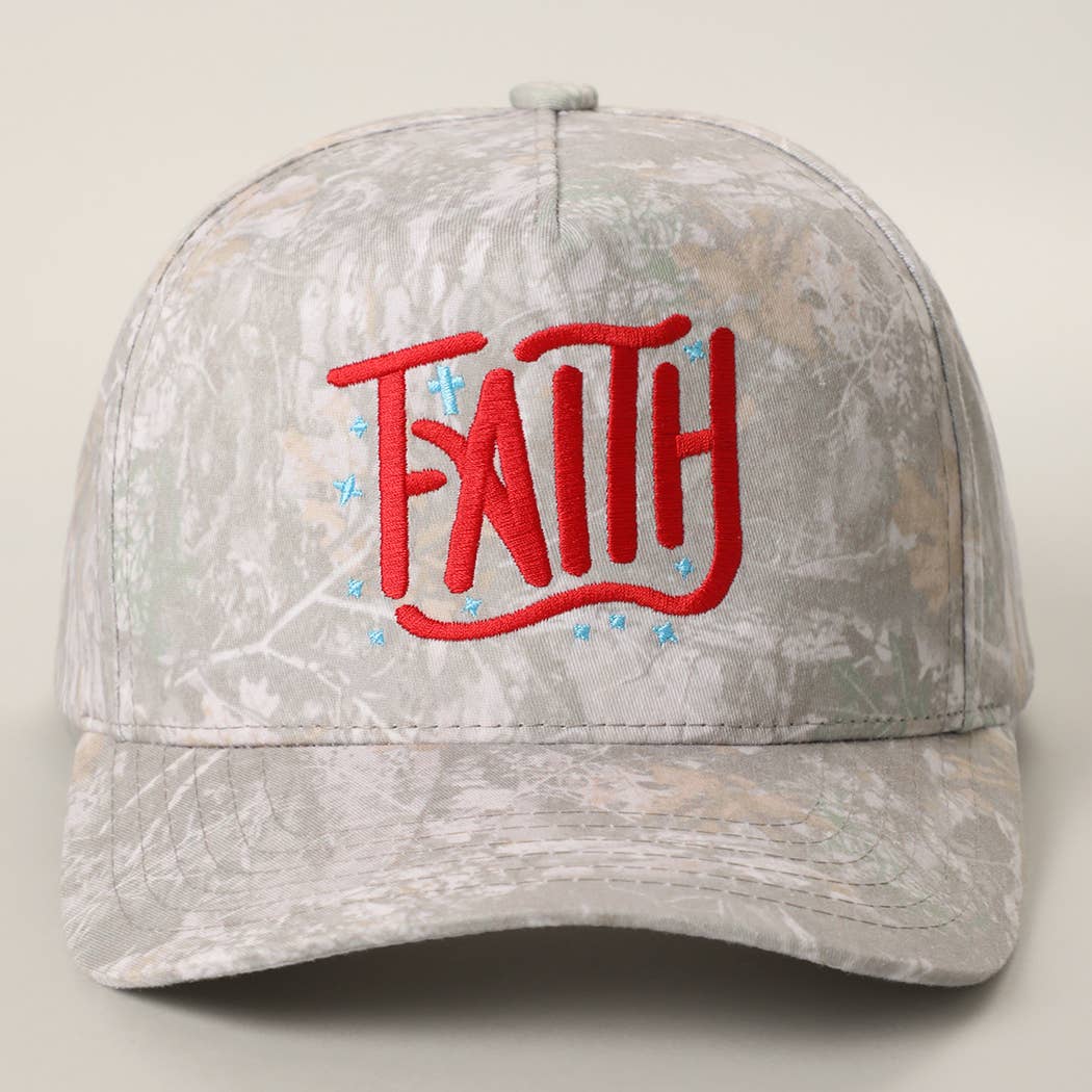 FAITH Embroidered Camo Trucker Hat: PINK CAMO / ONE SIZE { product_type }}