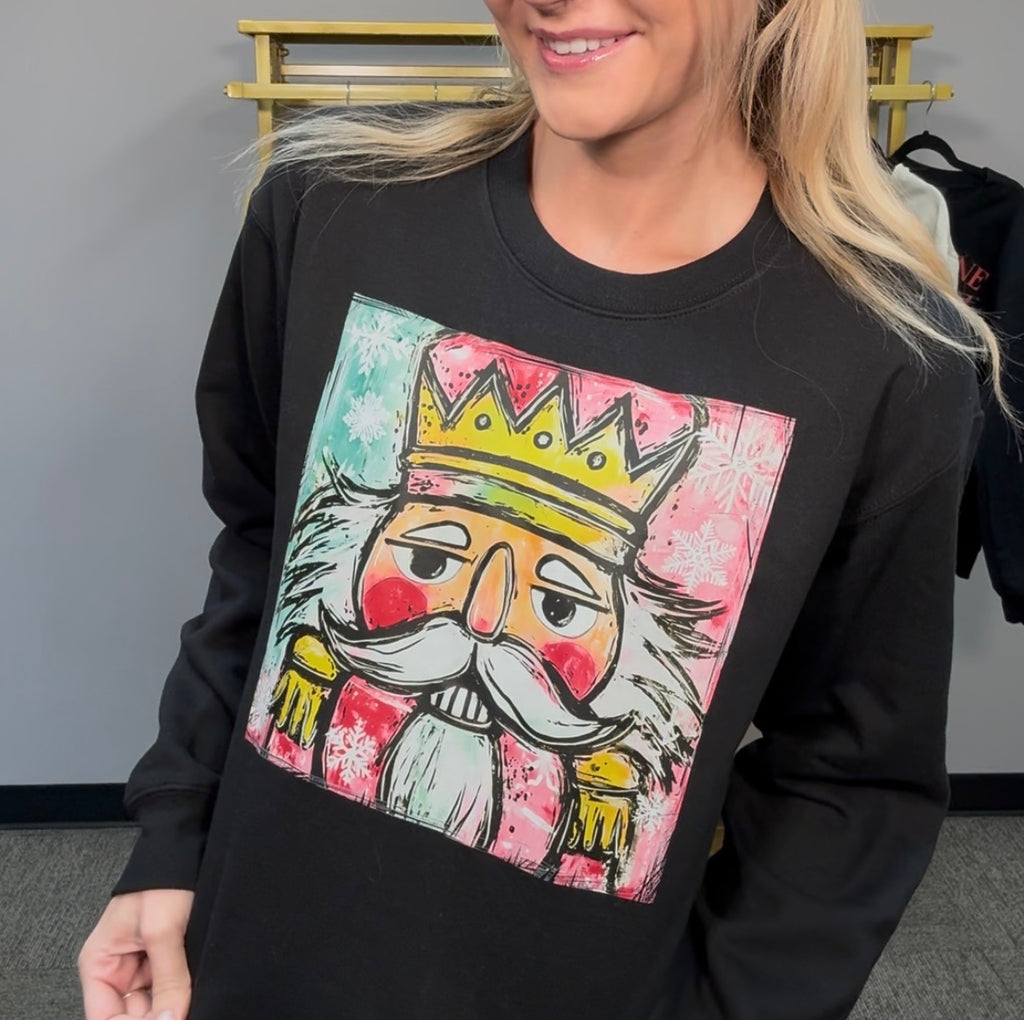 Nutcracker Crewneck Black-Graphic Tees-Tres Birdos Graphic Tees-Three Birdies Boutique, Women's Fashion Boutique Located in Kearney, MO
