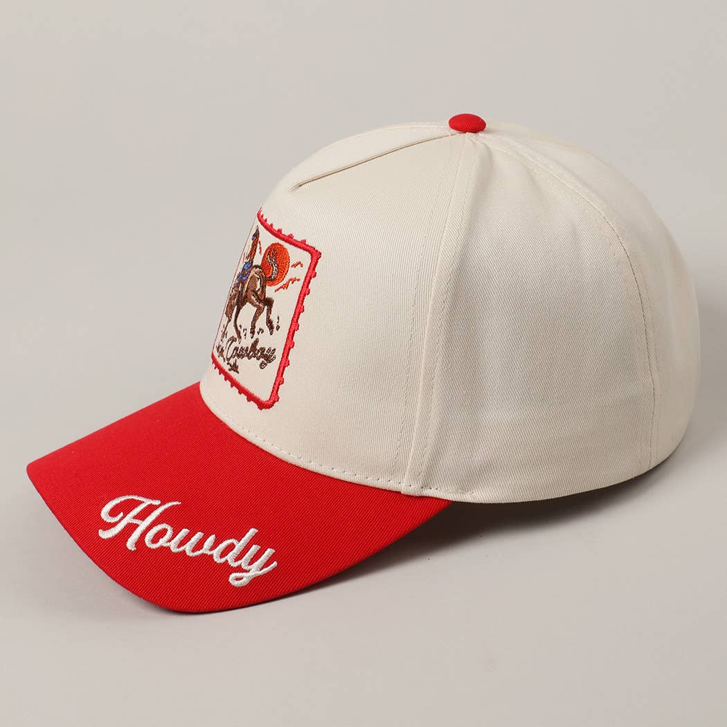 Detailed Cowboy Horse Embroidery Two-Tone Cap: Red / ONE SIZE { product_type }}