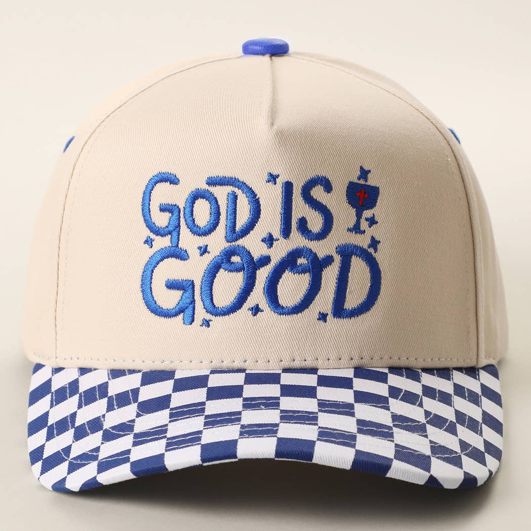 GOD IS GOOD Embroidered Checkered Brim Trucker Hat: RED / ONE SIZE { product_type }}