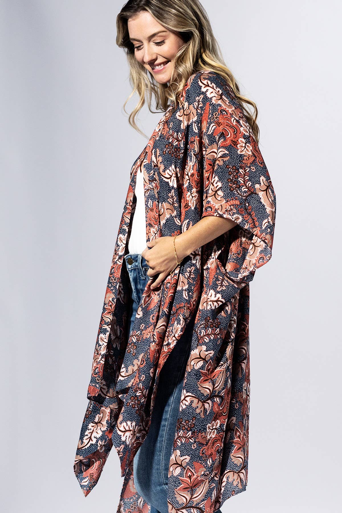 Meadow Floral Kimono: MAROON MULTI / 2 / One Size-Urbanista-Three Birdies Boutique, Women's Fashion Boutique Located in Kearney, MO