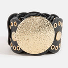 Hammered Disc Accent Faux Leather Panel Link Belt: BZS { product_type }}