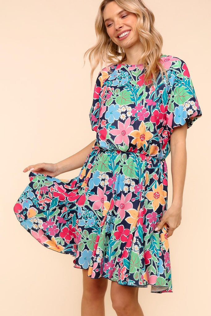 Bubble Short Sleeve Dress W/ Back Button-Midi Dresses-Haptics-Three Birdies Boutique, Women's Fashion Boutique Located in Kearney, MO