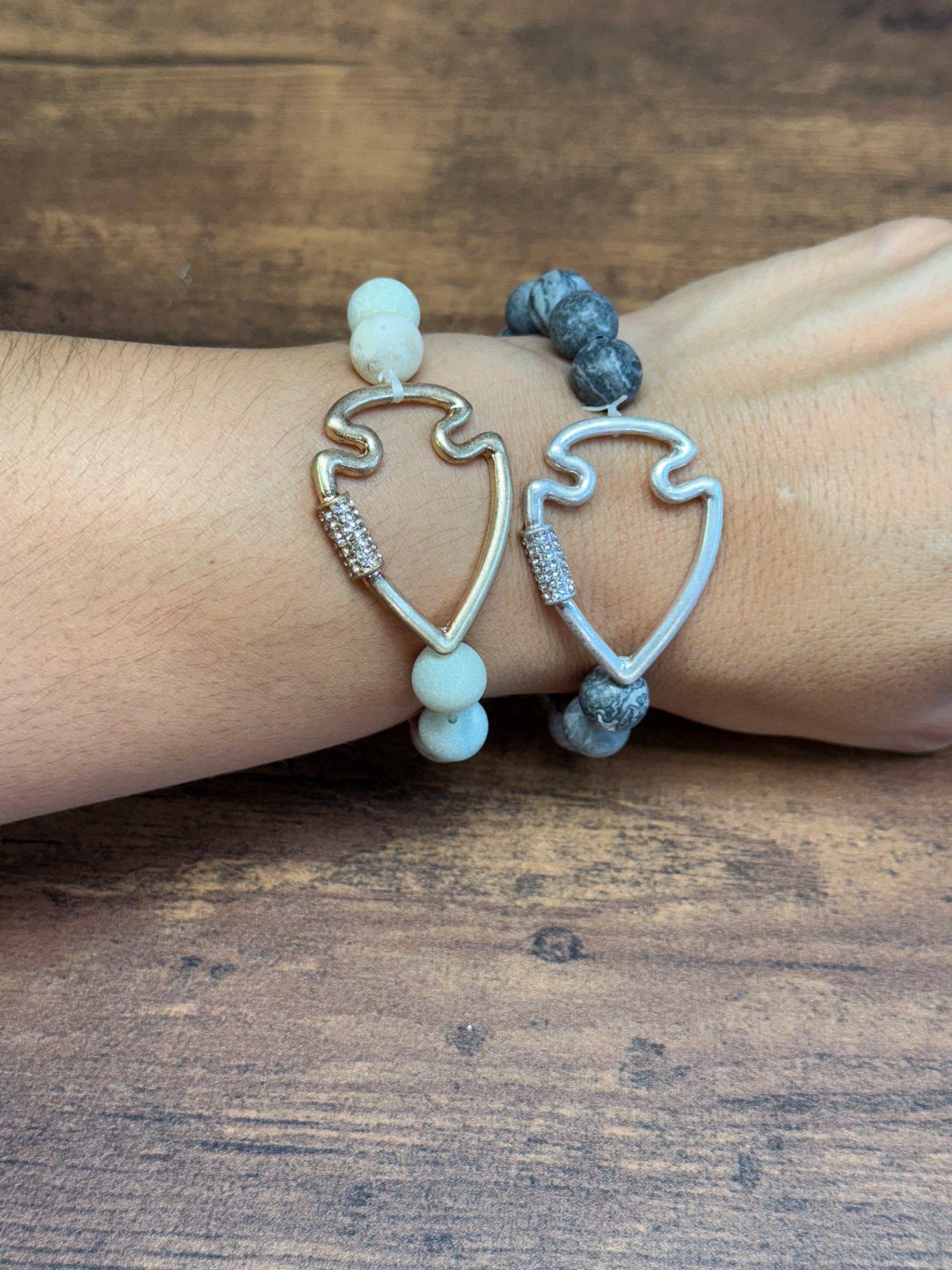 NEW! Bling Arrowhead Chunky Stone Stretch Bracelet: Map Jasper { product_type }}