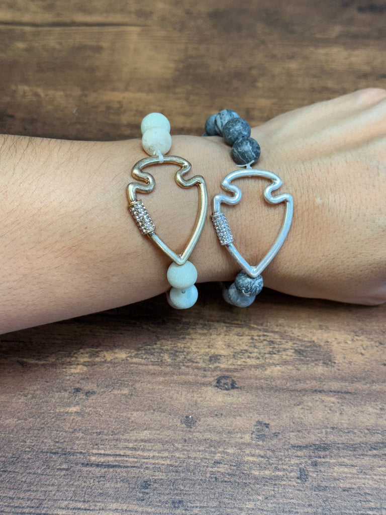 NEW! Bling Arrowhead Chunky Stone Stretch Bracelet: Map Jasper-Paco Designs-Three Birdies Boutique, Women's Fashion Boutique Located in Kearney, MO