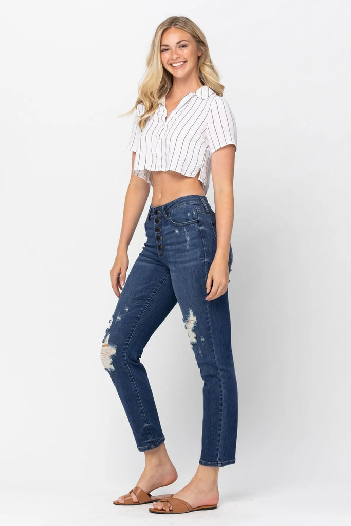 Judy Blue ZigZag Button Fly Boyfriend Fit