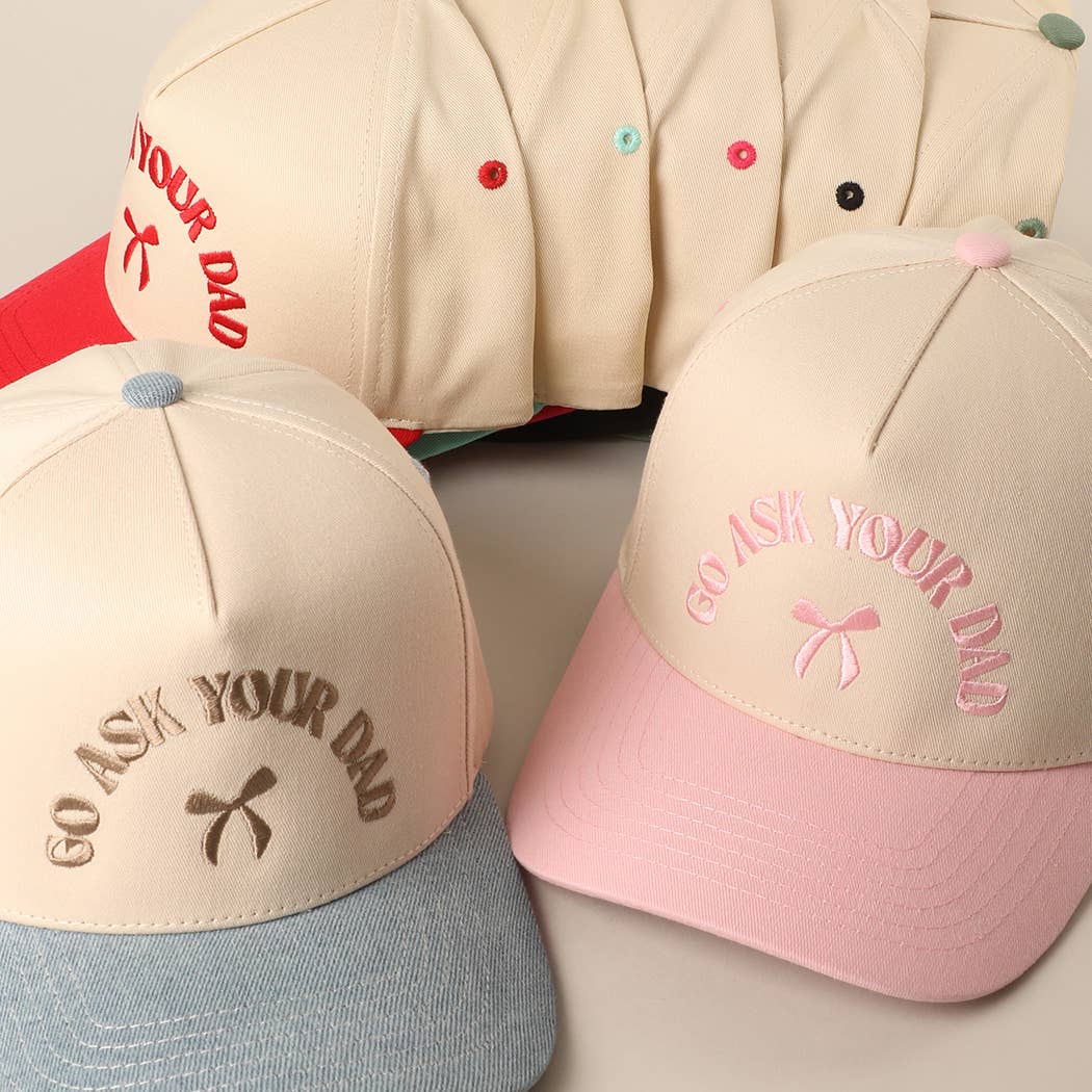 GO ASK YOUR DAD Embroidery Two-Tone Trucker Hat: HOT PINK / One Size { product_type }}