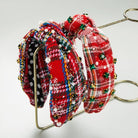 CHRISTMAS PLAID RHINESTONE WIDE KNOTTED HEADBAND | 40HB171: B { product_type }}