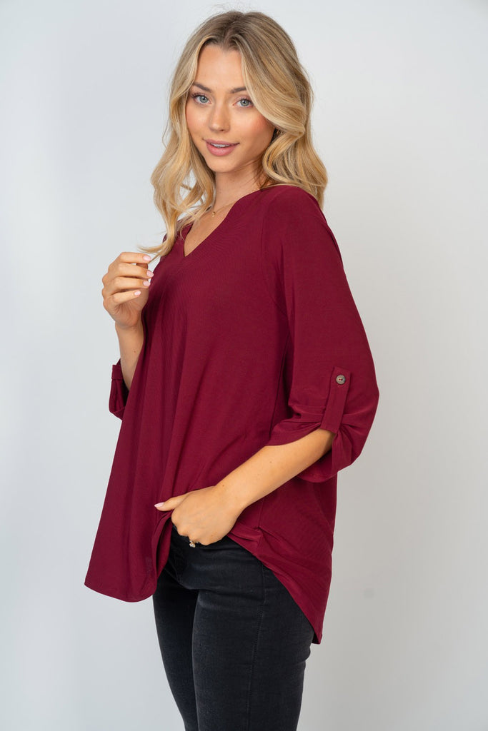 Blousy V-Neck 3/4 Sleeve-Sweater-White Birch-Three Birdies Boutique, Women's Fashion Boutique Located in Kearney, MO