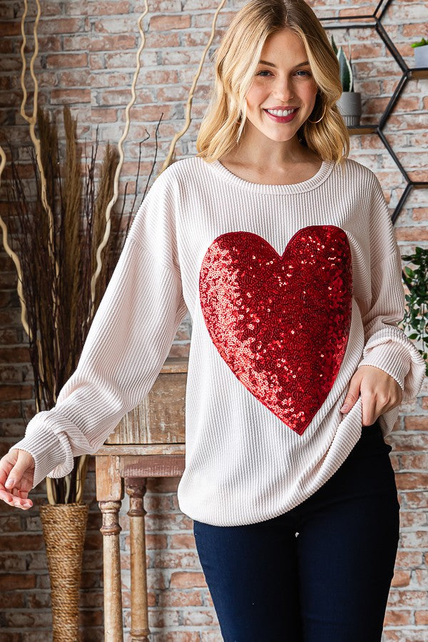Ribbed Heart Crewneck-Shirts & Tops-Heimish-Three Birdies Boutique, Women's Fashion Boutique Located in Kearney, MO