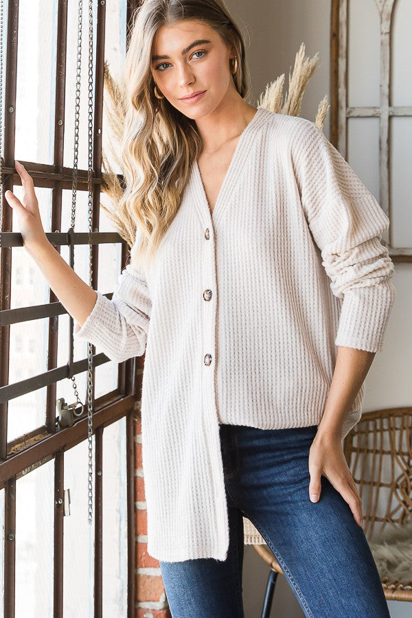 Waffled Solid Color Cardigan-Cardigan-Heimish-Three Birdies Boutique, Women's Fashion Boutique Located in Kearney, MO