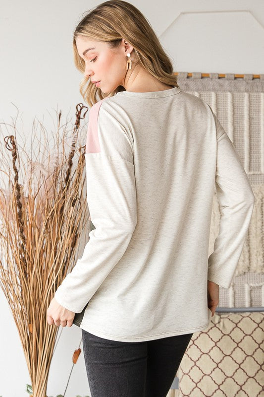 Oatmeal Color Block Top-Top-Heimish-Three Birdies Boutique, Women's Fashion Boutique Located in Kearney, MO