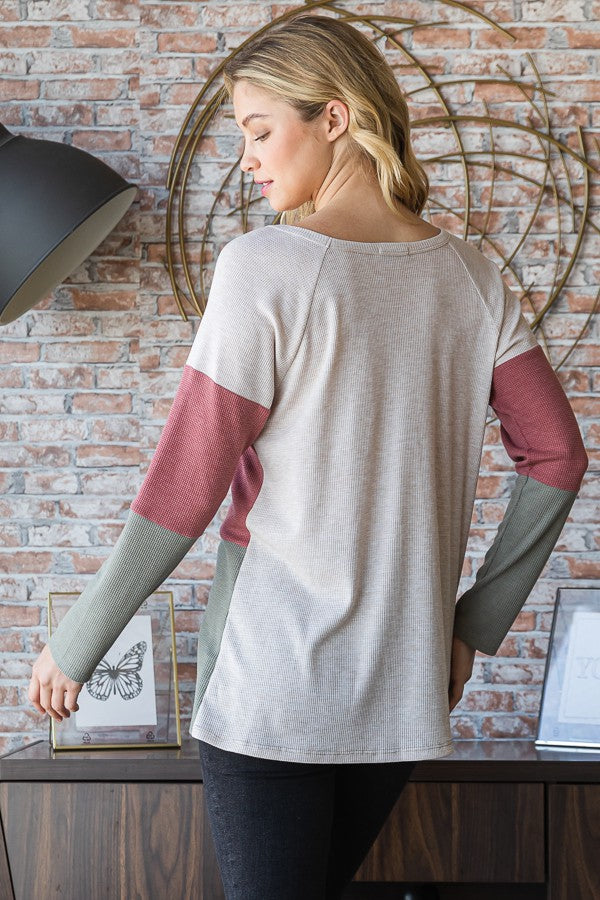 Solid Color Block Thermal Top-Top-Heimish-Three Birdies Boutique, Women's Fashion Boutique Located in Kearney, MO