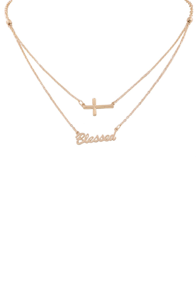 Blessed and Cross Layered Necklace-Jewelry-Artbox-Three Birdies Boutique, Women's Fashion Boutique Located in Kearney, MO