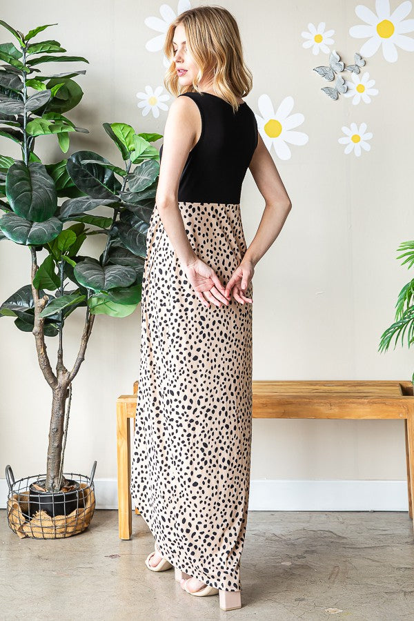Animal Print & Solid Color Maxi Dress-Dresses-Heimish-Three Birdies Boutique, Women's Fashion Boutique Located in Kearney, MO