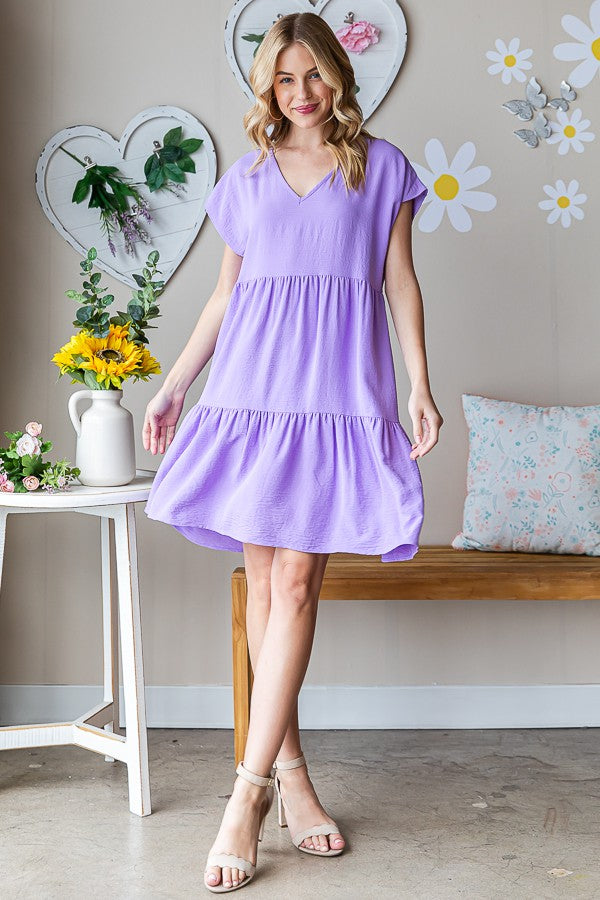 Solid Tiered Mini Dress-Mini Dresses-Heimish-Three Birdies Boutique, Women's Fashion Boutique Located in Kearney, MO