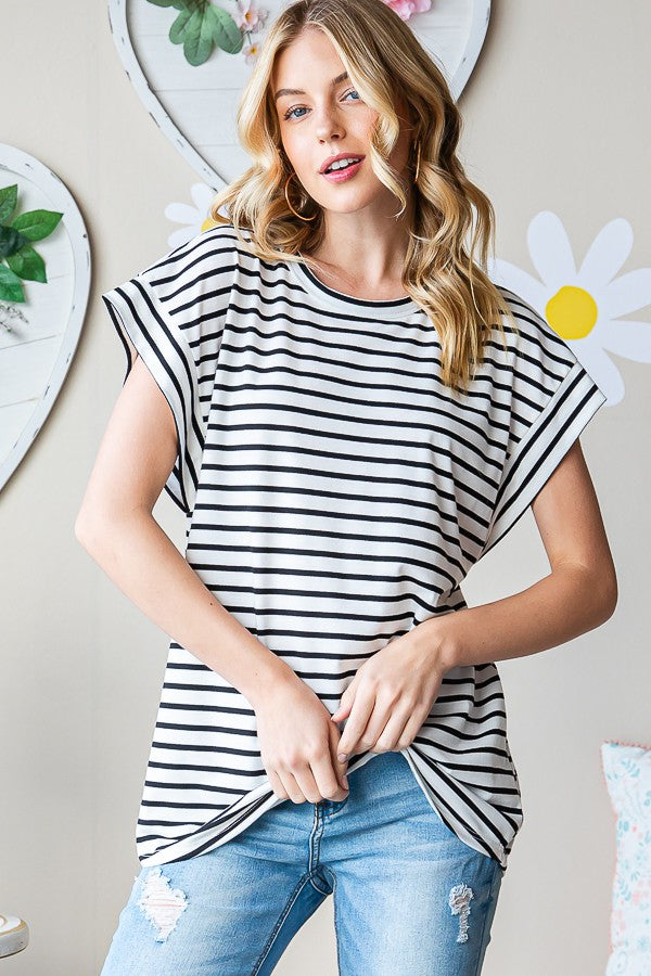 Sleeveless White with Black Stripes Top-Top-Heimish-Three Birdies Boutique, Women's Fashion Boutique Located in Kearney, MO
