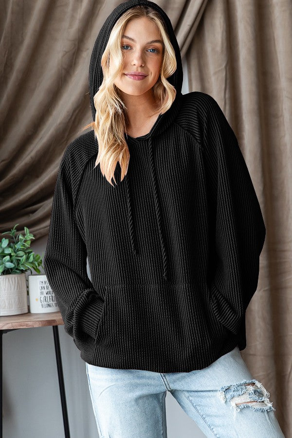 Urban Ribbed Hoodie-Shirts & Tops-Heimish-Three Birdies Boutique, Women's Fashion Boutique Located in Kearney, MO