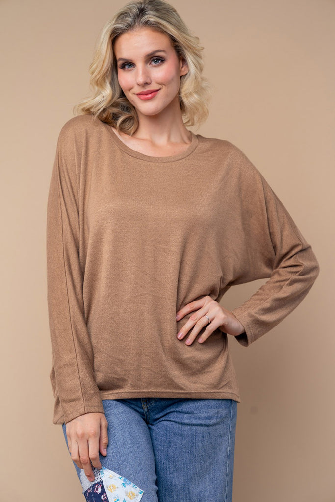 Roundneck Long Sleeve Knit Top-Shirts & Tops-White Birch-Three Birdies Boutique, Women's Fashion Boutique Located in Kearney, MO