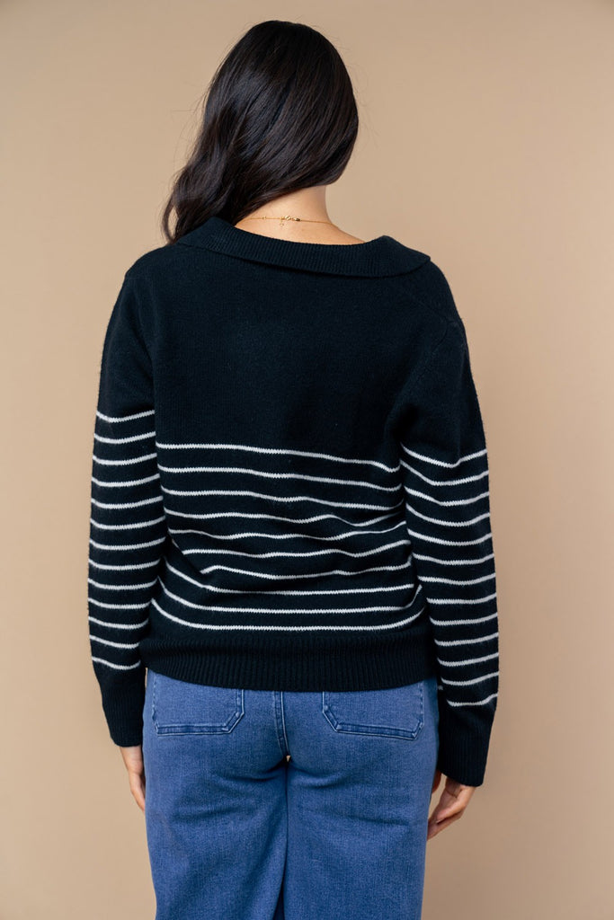 V-Neck Striped Sweater Top-Shirts & Tops-White Birch-Three Birdies Boutique, Women's Fashion Boutique Located in Kearney, MO