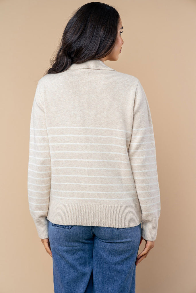 V-Neck Striped Sweater Top-Shirts & Tops-White Birch-Three Birdies Boutique, Women's Fashion Boutique Located in Kearney, MO